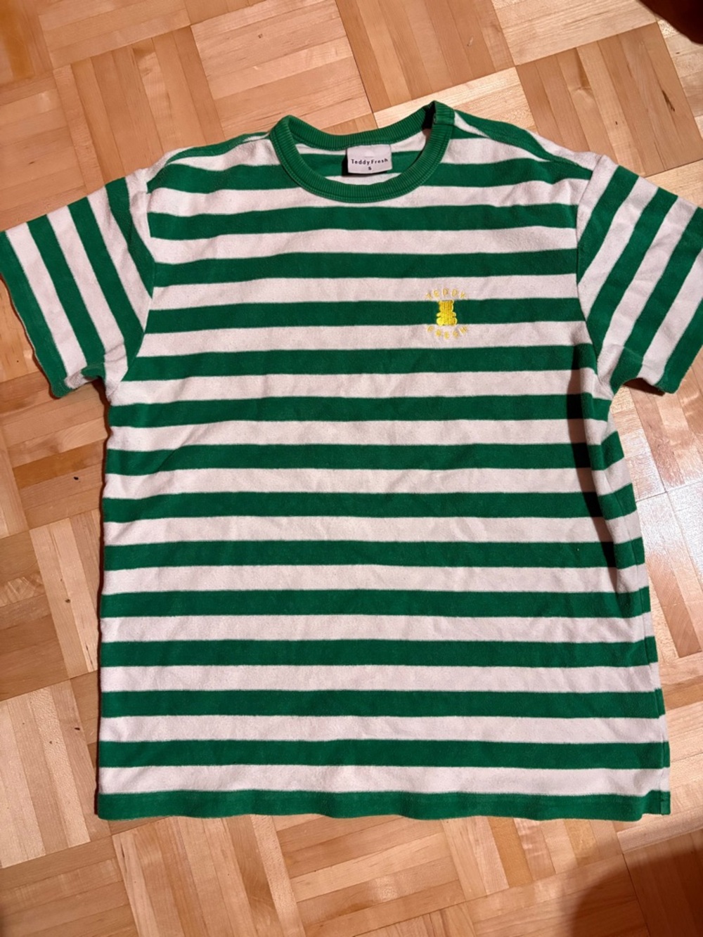 Green & White Striped Tee with Yellow Teddy Embroidery - Picture 3 of 3